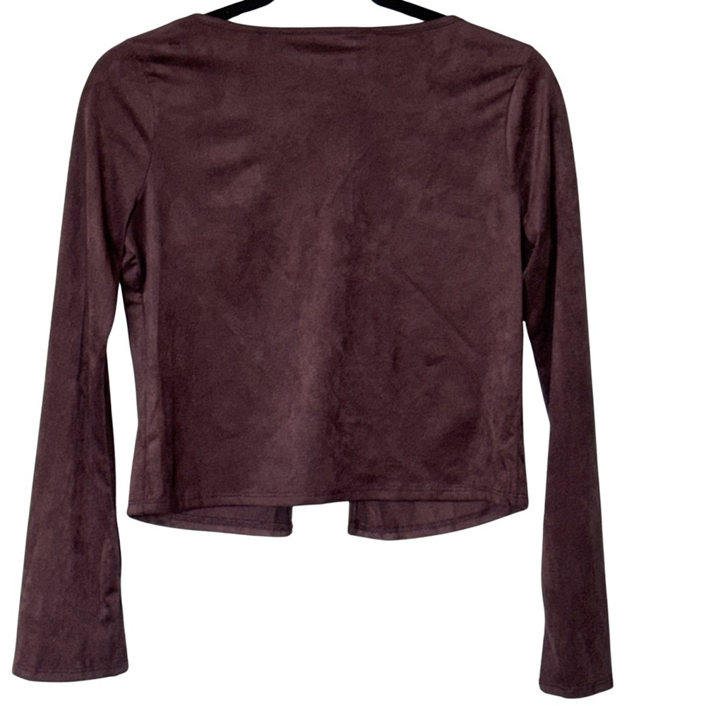 See You Monday Women's Brown Velvet-like Tie Front Long Sleeve Crop Top NWT - Picture 4 of 9